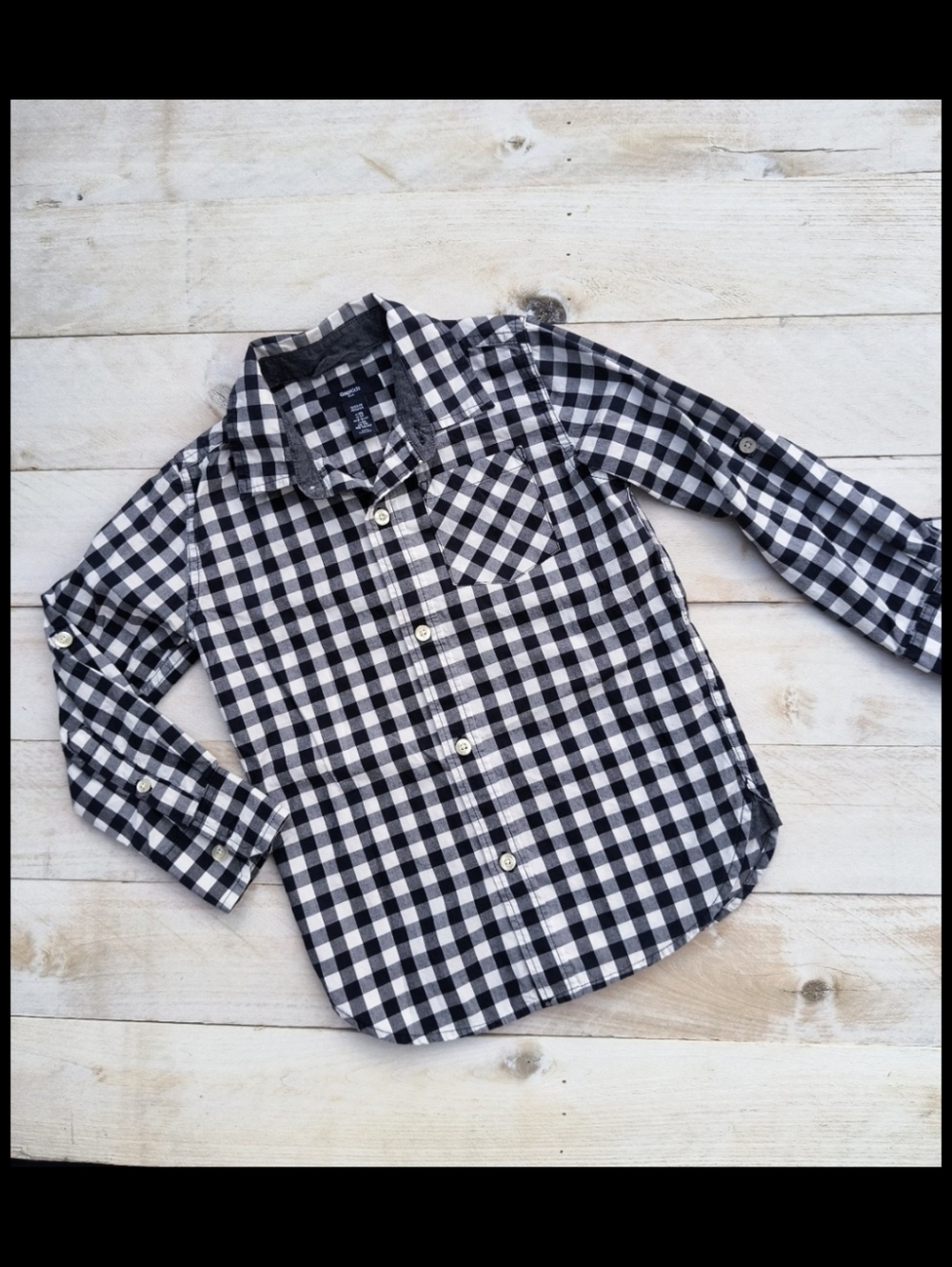 Gap Kids Toddler Boys Plaid Button Up Dress Shirt Long Sleeve Blue White Size 4
